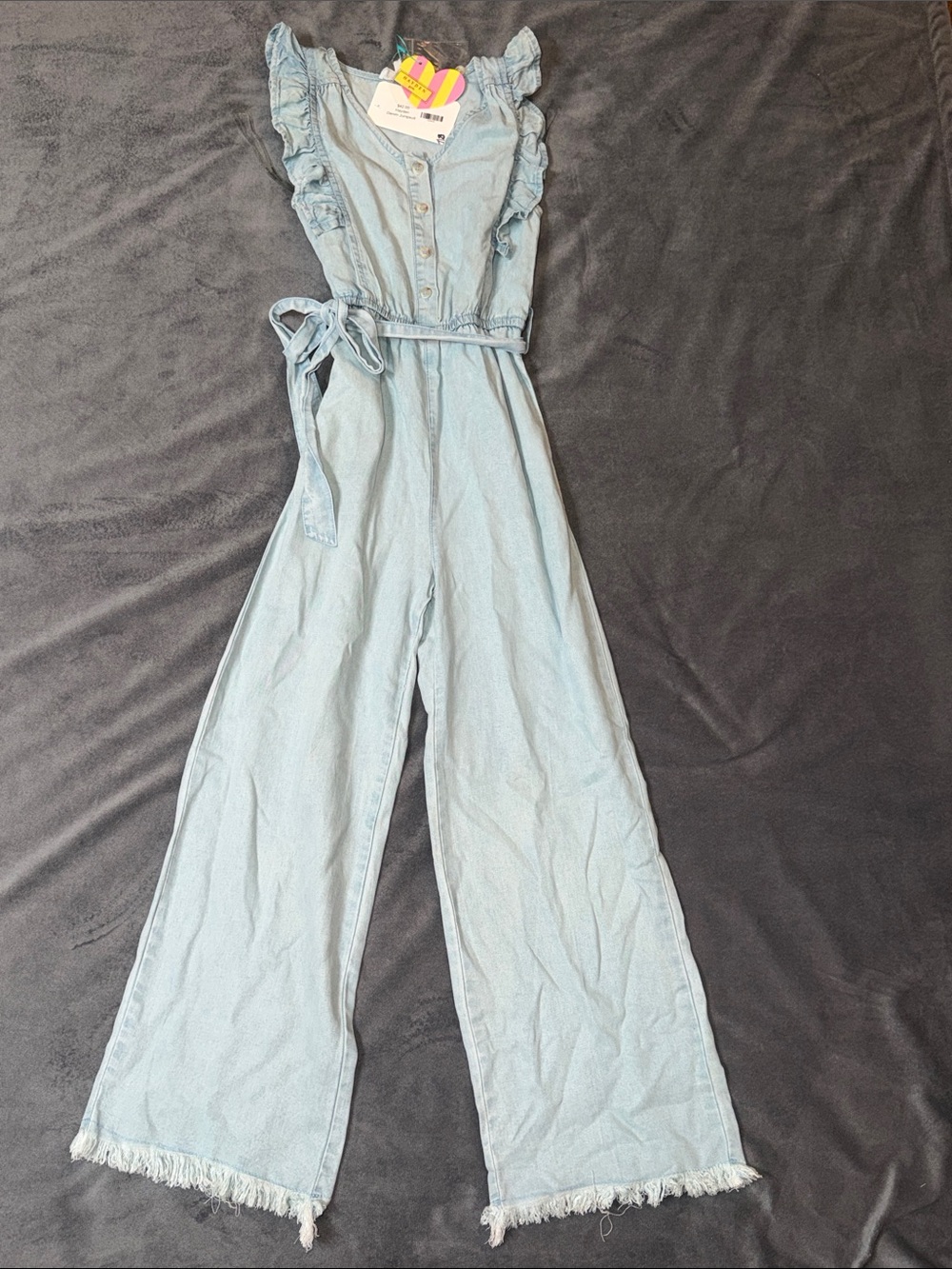 Hayden Girls Light Blue Wide-Leg Denim Jumpsuit with Tie Waist